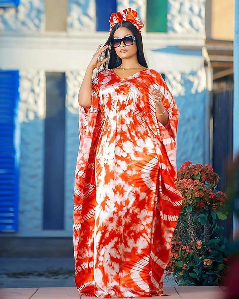L 5XL Middle East Muslim Loose Ladies Robe Summer New Doll Sleeve Printed Long Maxi Dresses Ladies Traditional African Clothing