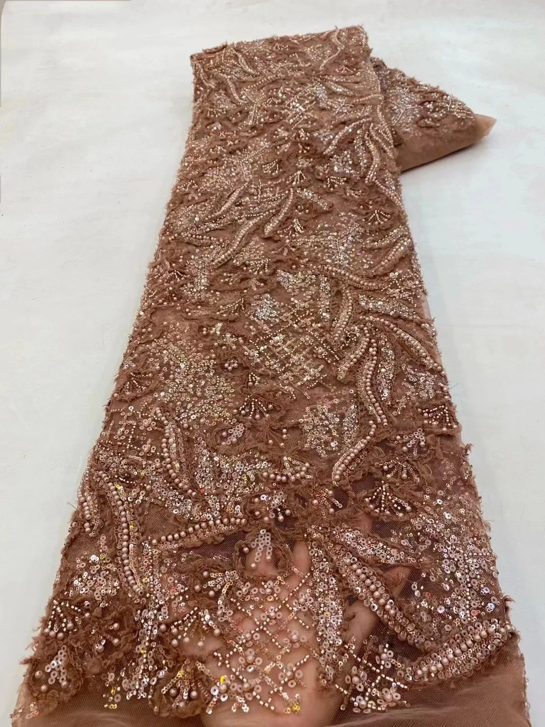 

2023 Высококачественная африканская кружевная ткань с блестками, роскошная вышитая бисером французская сетчатая Кружевная Ткань 5 ярдов для шитья платья
