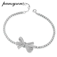 pansysen 925 sterling silver bowknot simulated moissanite diamond charm bracelets wedding fine jewelry wholesale drop shipping