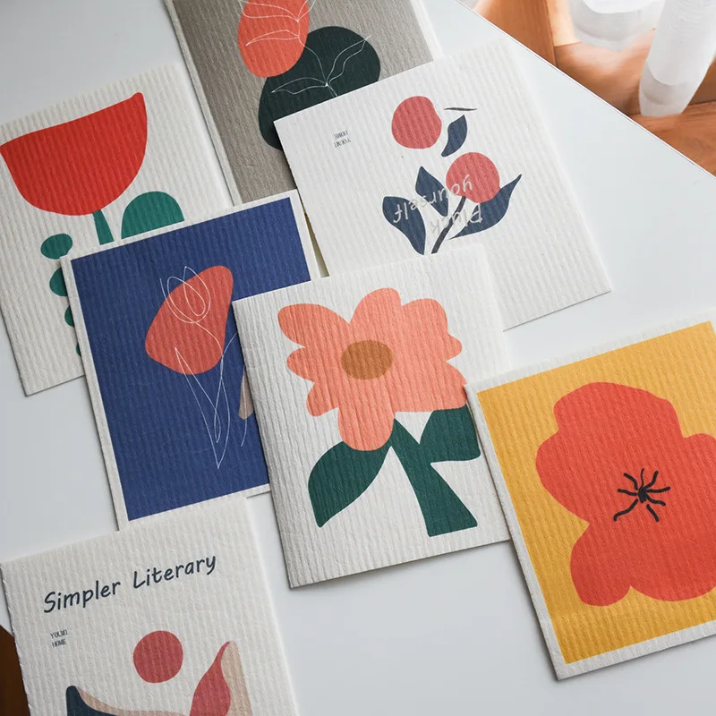 

Super Absorbent Kitchen Towels Nordic Oil-Free Cleaning Cloth Swedish Dishcloth for Kitchen Household Print Tea Towel Hand Towel