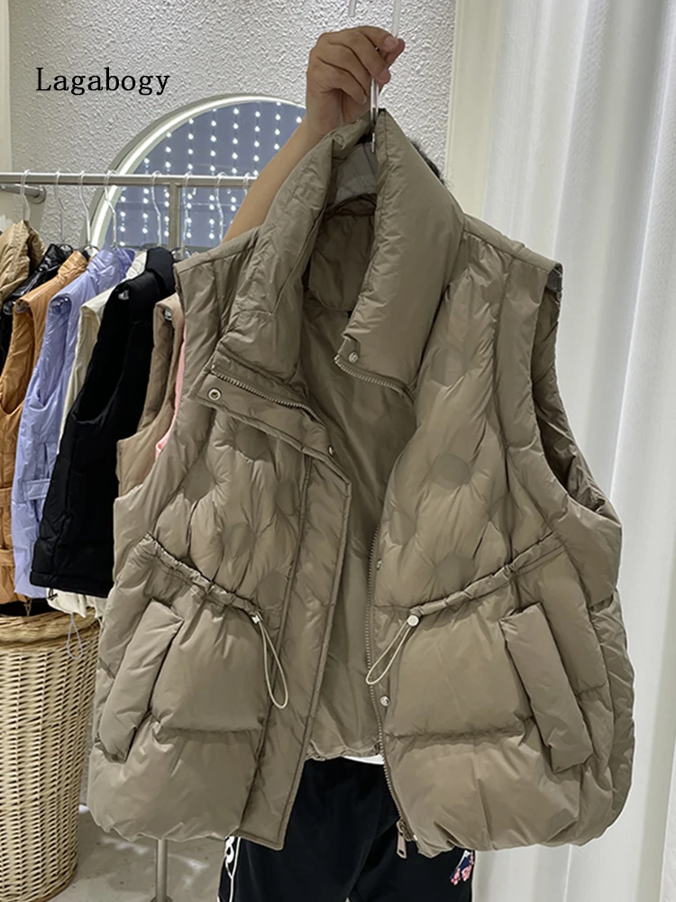 

Lagabogy 2022 New Winter 90% White Duck Down Vest Women Jacket Lightweight Waistcoat Female Windproof Warm Sleeveless