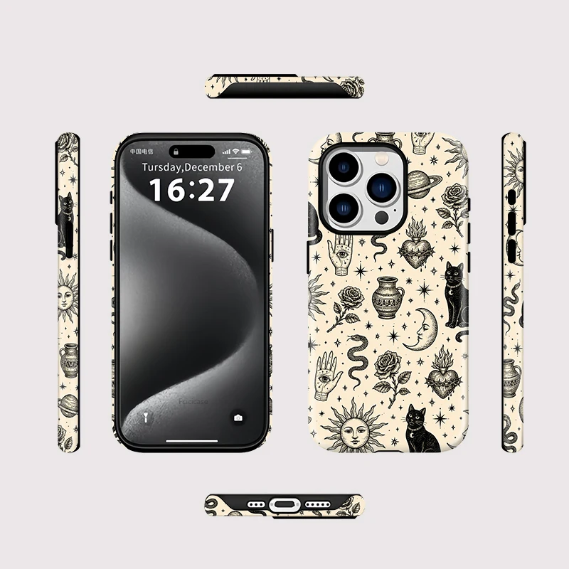 Фото Чехол Fcicicase для беспроводной зарядки iPhone 16 17 Air 15 Pro Max 14 Plus 13 12 11 с магнитной технологией MagSafe, черный, с дизайном кошки №2