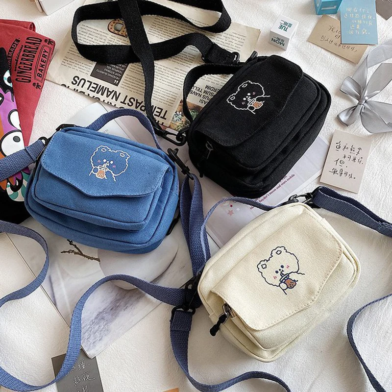 

Холщовая женская сумка через плечо, трендовая маленькая сумочка на плечо в Корейском стиле, однотонная Студенческая сумка для телефона, простой кошелек на молнии