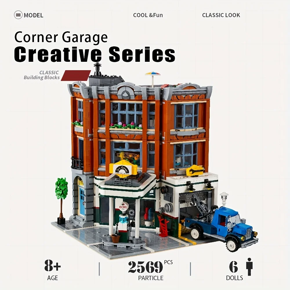 

City Street View Corner Garage Assembled Building Blocks, 2569pcs Moc Model Modular Kid's Gifts 10264 Christmas Gifts