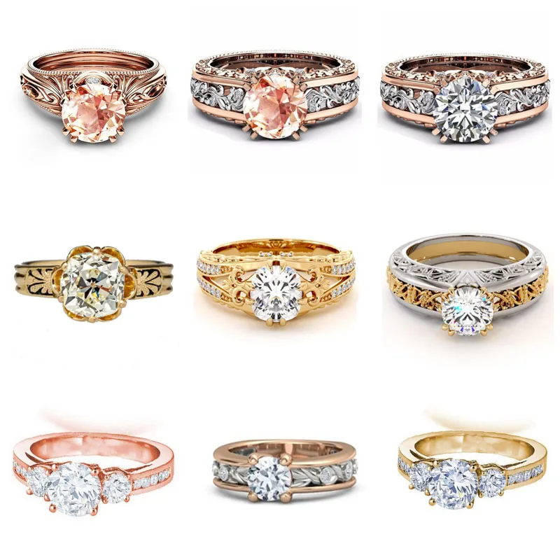 

Mifeiya Rose Gold Champagne Round Zircon Pattern Hollow Engraving Ring For Women Anniversary Party Jewelry Accessories