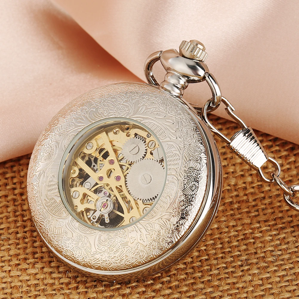 Pocket Watch Mechanical Movement Luxury Cheetah Cover Design Roman Numerals Pocket Watch Necklace Penadant Reloj De Bolsillo