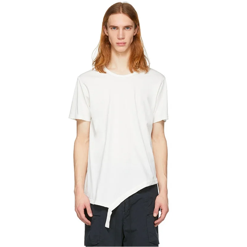 

hem, Oblique raw edge T-shirt, deconstructed simple black and white short-sleeved shirt, comfortable pure cotton base