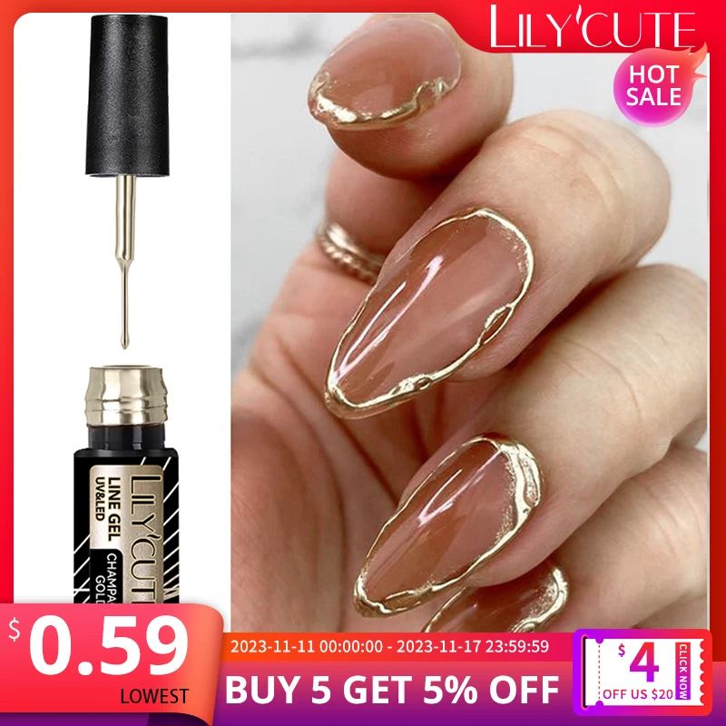 LILYCUTE 5 мл супер-яркий металлический лайнер Гель-лак Золотой Серебряный зеркальный Гель-лак для ногтей во французском стиле лак для рисования линии дизайна ногтей