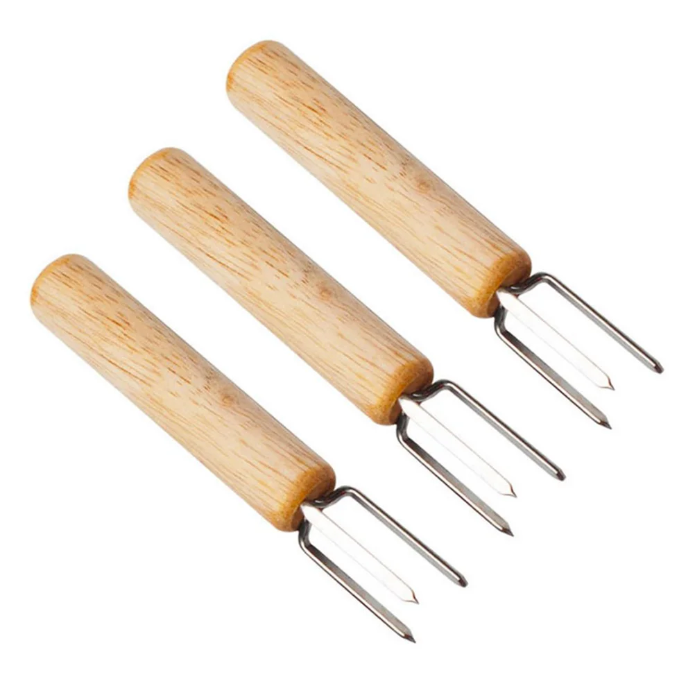 

3pcs Stainless Steel Corn Forks Wooden Handle Grilling Fork Portable Corn Holder Barbecue Supplies (Wooden and Stainless Steel)