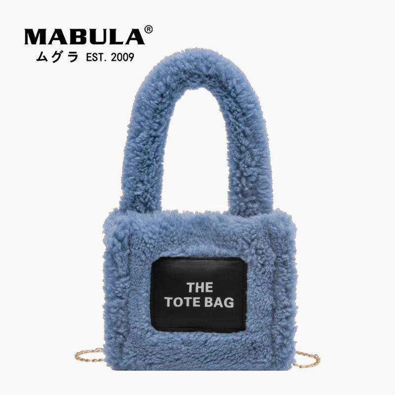 

MABULA Small Fluffy Crossbody Bag for Women Faux Lamb Fur Luxury Design Top Handle Purse Fashion Winter Evening Clutch Handbag