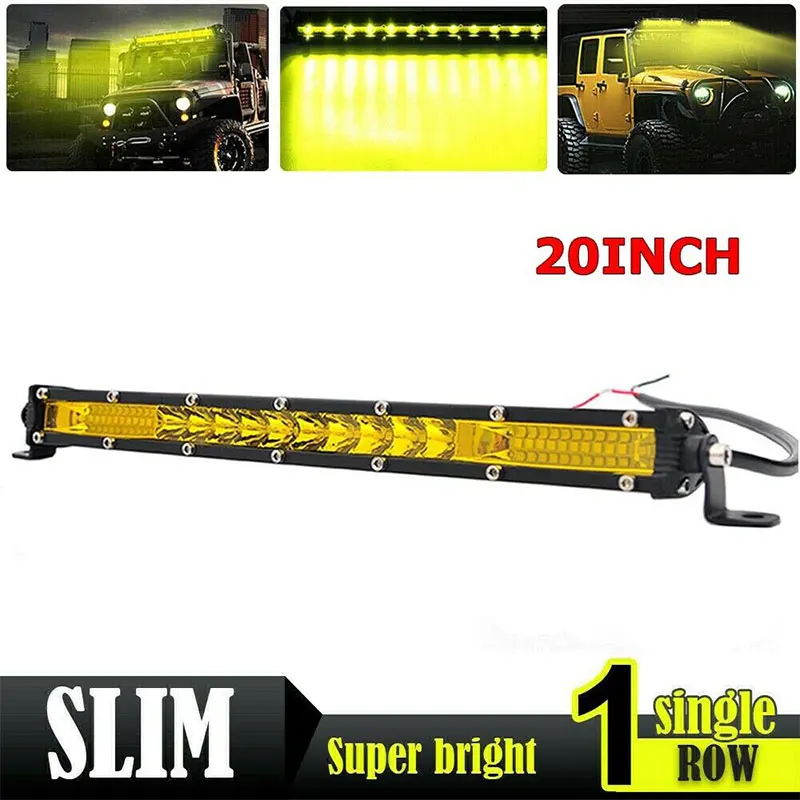 

Yellow Ultra Slim 20'' 200w Single Row LED Work Light Bar Offroad Truck Amber