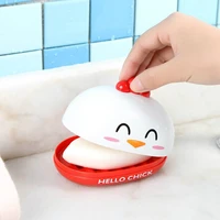 cartoon cute chicken shape soap box bathroom with cover sealed waterproof and dustproof soap tray table double layer drain