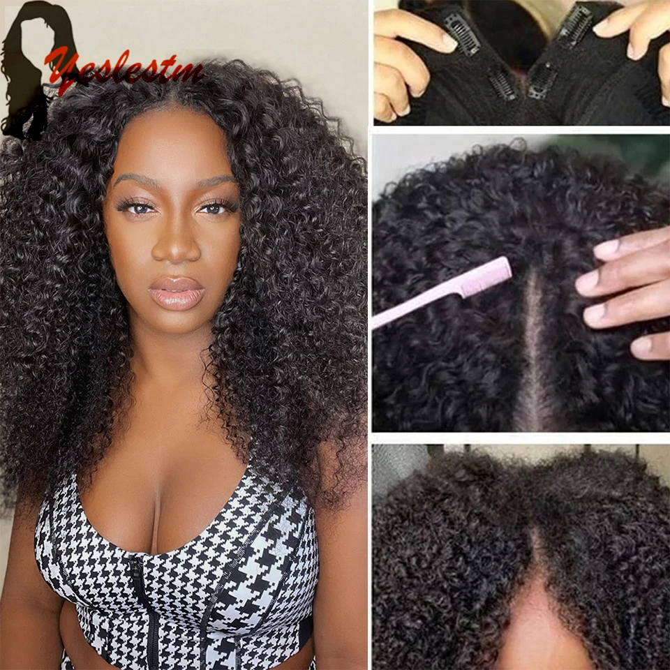 30 Inches V Part Wig Kinky Curly Human Hair Wig Remy Brazilian Hair Wig For Women No Leave Out No Glue Human Hair Wig Yeslestm enlarge