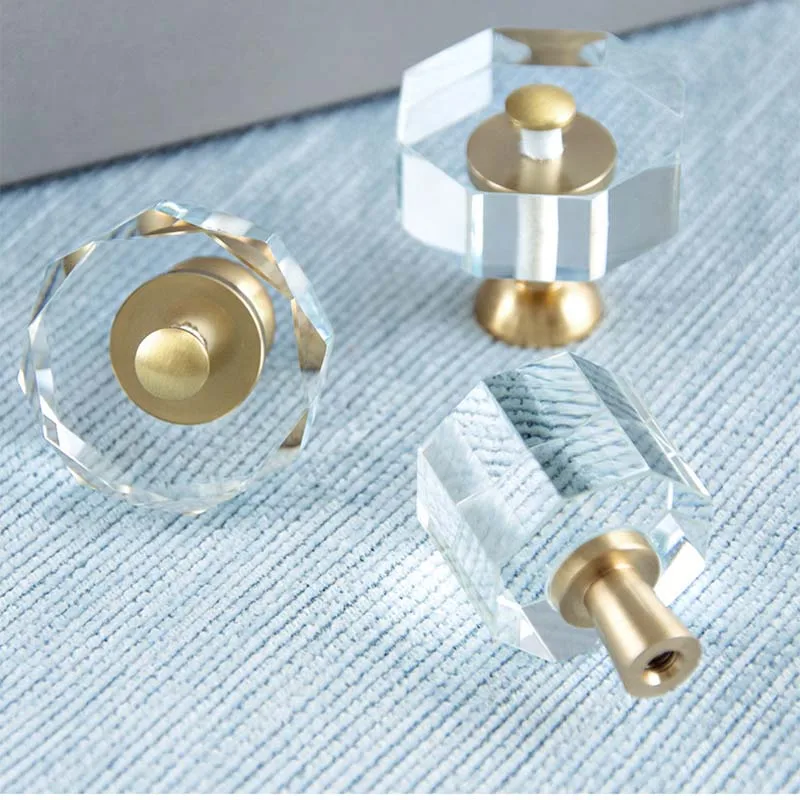 

Nordic Light Luxury Pure Copper Crystal Handle Modern Wardrobe Shoe Cabinet TV Cabinet Door Drawer Handle Single Hole Glass knob