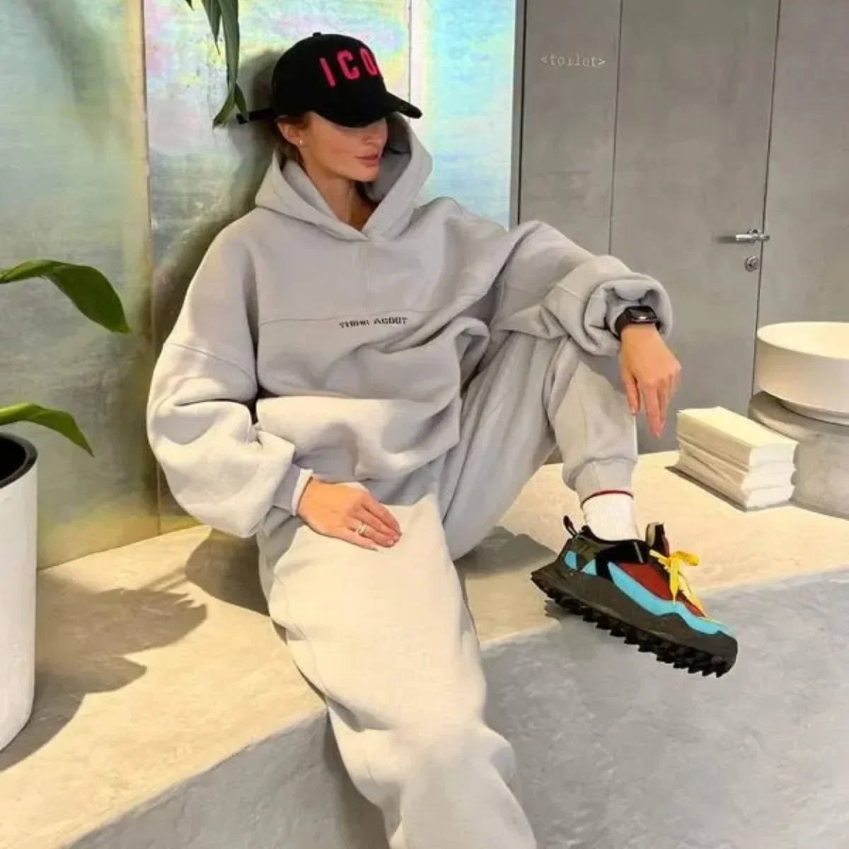 

Tracksuit Two Piece Set Women Long Sleeved Letter Print Drawstring Hoodies Loose Sweatshirt Jogging Pant Sets Autumn Sports