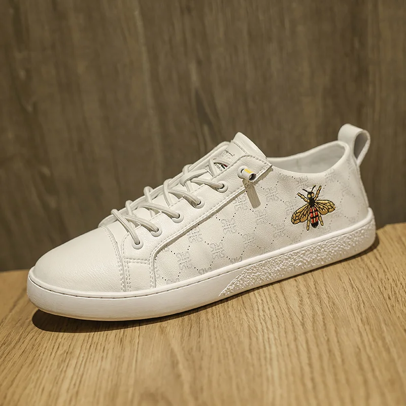 

High Quality Men's Shoes White Shoes Small Bee Embroidery Printing Men's Casual Sneakers Luxury Fashion Small White Shoes 2022