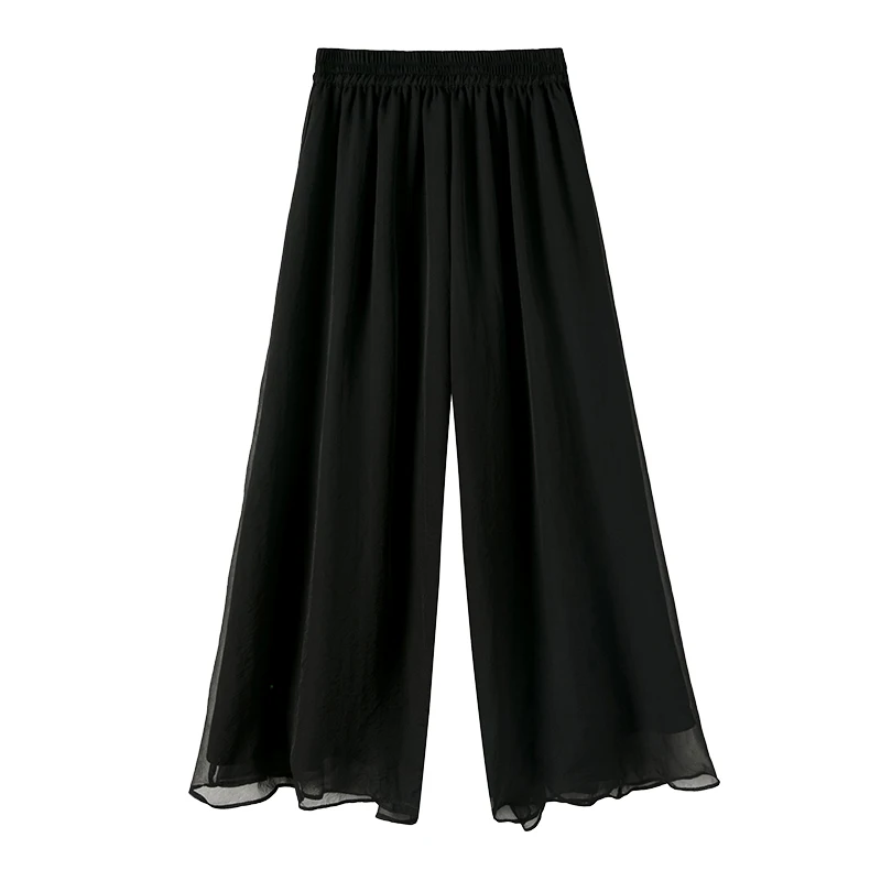 

Брюки женские шифоновые с широкими штанинами, модные повседневные свободные однотонные белые эластичные ленты с завышенной талией, драпировка, большие размеры, лето
