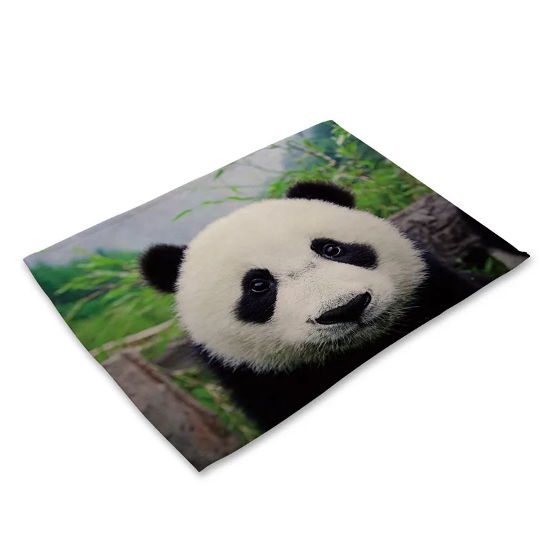 

Dog Table Placemats Dog Panda Pattern Placemat Dining Table Mat Wild Animal Tea Coaster Cotton Linen Pad Cup Mats
