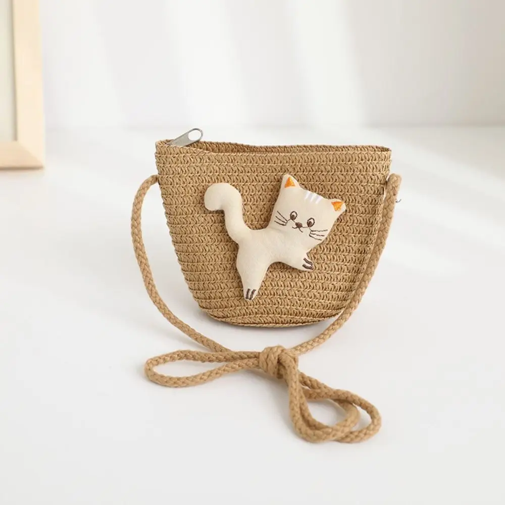 Миниатюрная Соломенная Сумка С Мультяшным Котом Милый Кошелек Для Монет Через