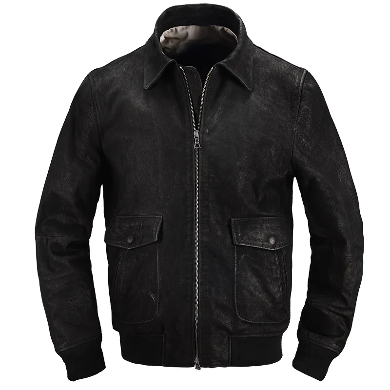 

Men's Style Black Military Spring A2 Jacket Plus Size 5XL Natural Cowhide Autumn Slim Fit Aviation Genuine Leather Coats