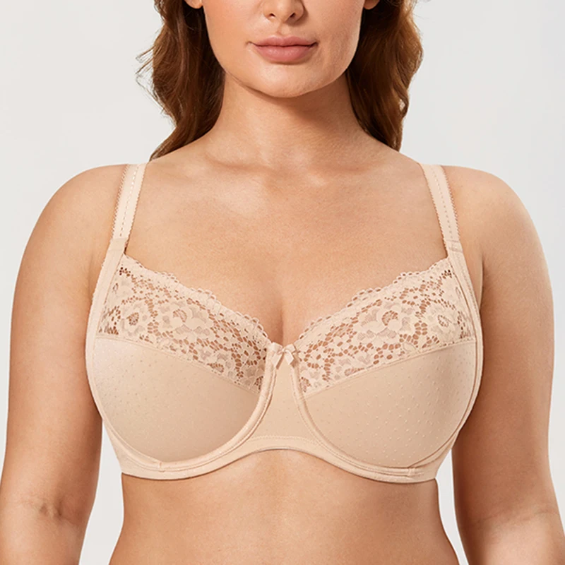 

Womens's Lace Minimizer Bras Full Coverage Non Padded Underwire Support Cotton Balconette Female Lingerie 36 38 40 42 C D DD E F