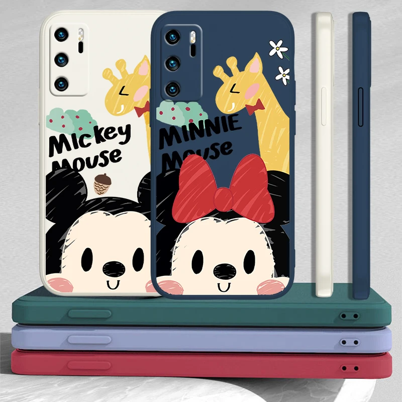 

Disney Mickey and Minnie Phone Case For Huawei P20 P20 P30 P40 P50 PRO LITE pro P SMART PLUS Liquid Rope Funda Cover Soft Back