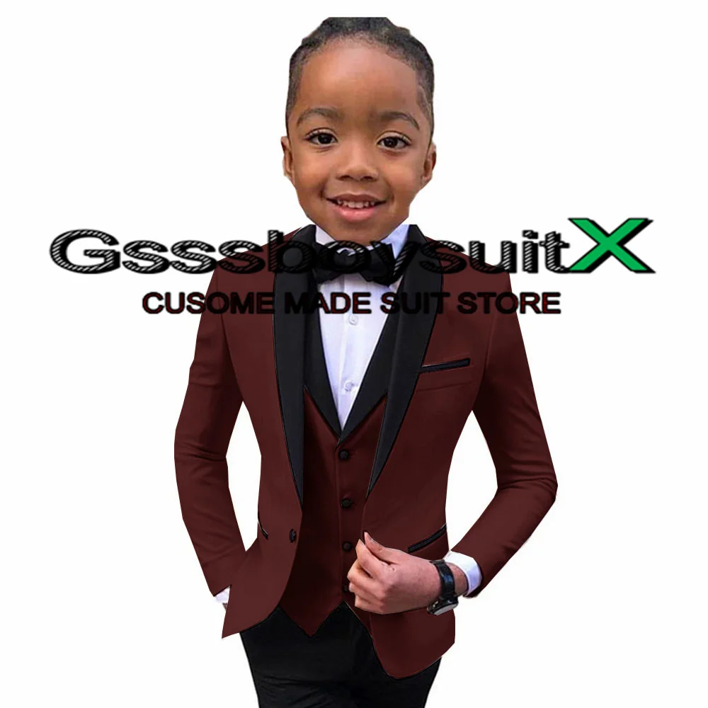 Boys Suit Wedding Tuxedo 3 Piece Shawl Collar Jacket Pants Vest Child Formal Blazer Set Slim Fit Outfit costume garcon mariage