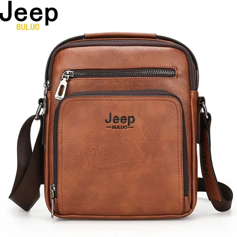 

JEEP BULUO Men Bags Casual Handbag For IPAD Man Leather Messenger Shoulder Bag Crossbody Brown Business Male Tote Drop Shipping