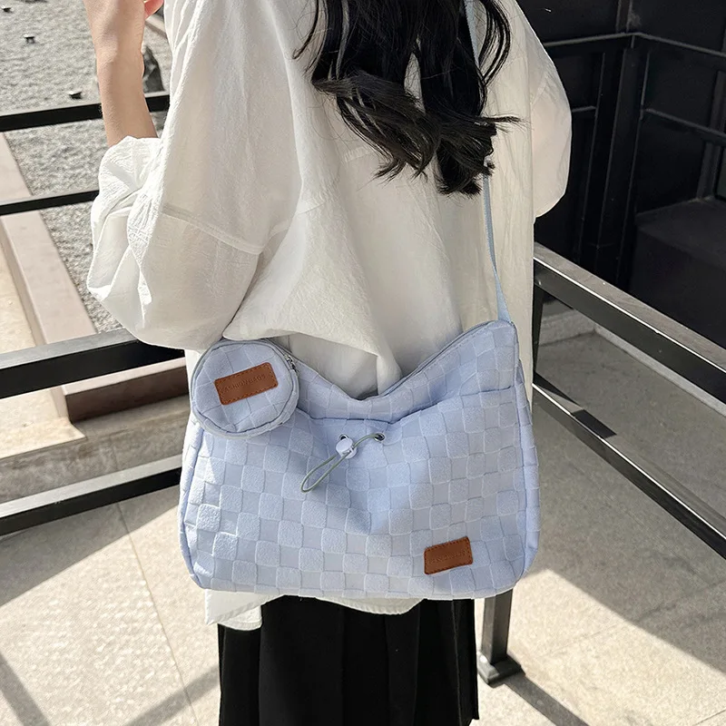 

Harajuku Style College Crossbody Bag Solid Color Plaid Print Large Capacity Shoulder Bag New Cute Fashion Designer Handbag