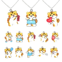 cute tiger lively animal pattern 2d white back pendant necklace epoxy resin chain link cartoon necklace festival jewelry flh324