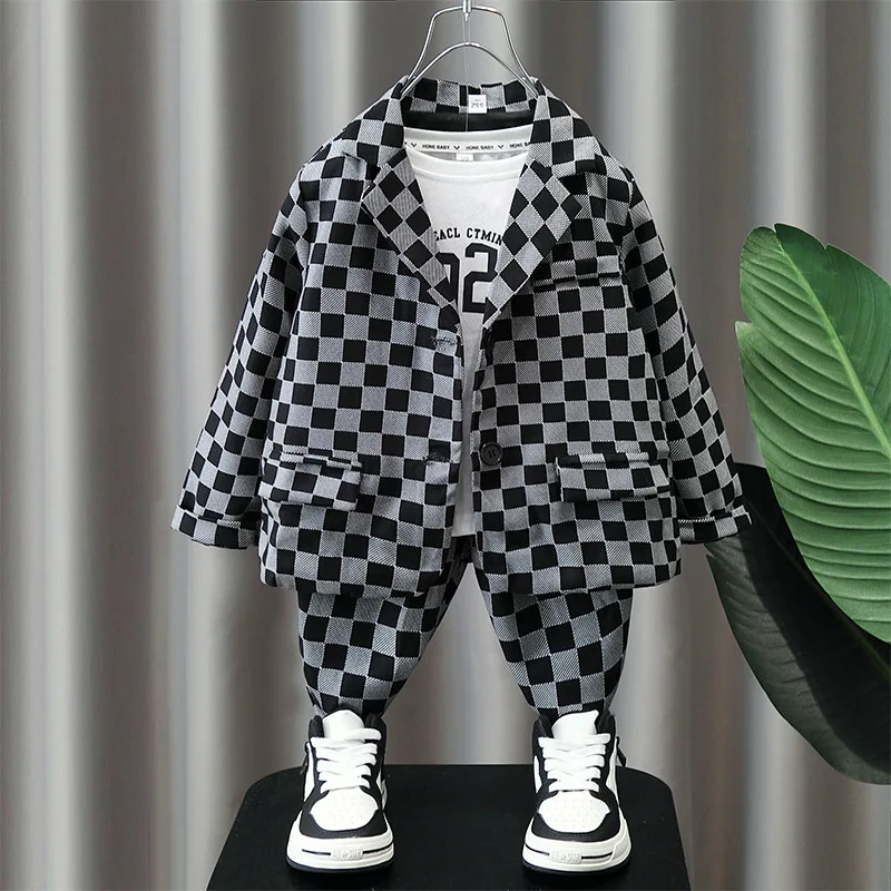 Весенне-осенний костюм джентльмена для маленьких мальчиков черно-зеленый