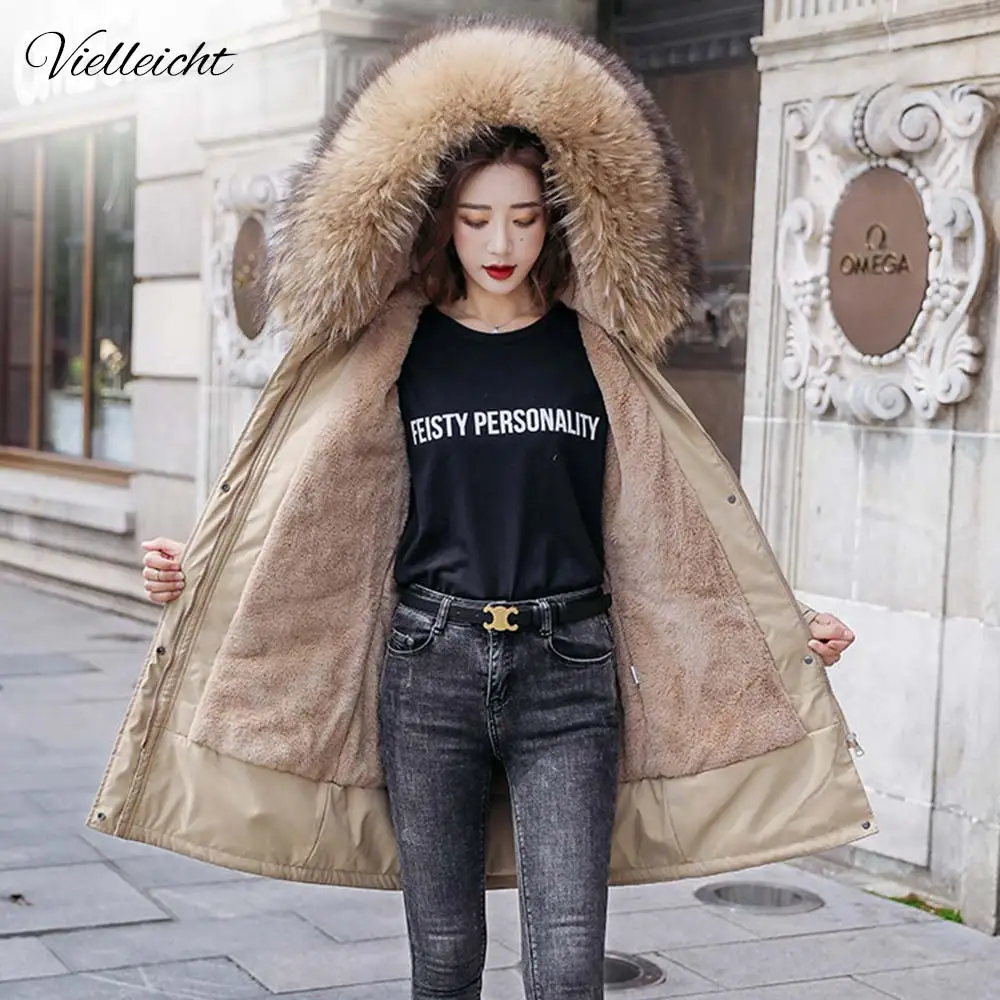 

Vielleicht 2021 New Warm Fur Lining Long Parka Winter Jacket Women's Clothing Plus Size 6XL Medium Long Hooded Winter Coat Women