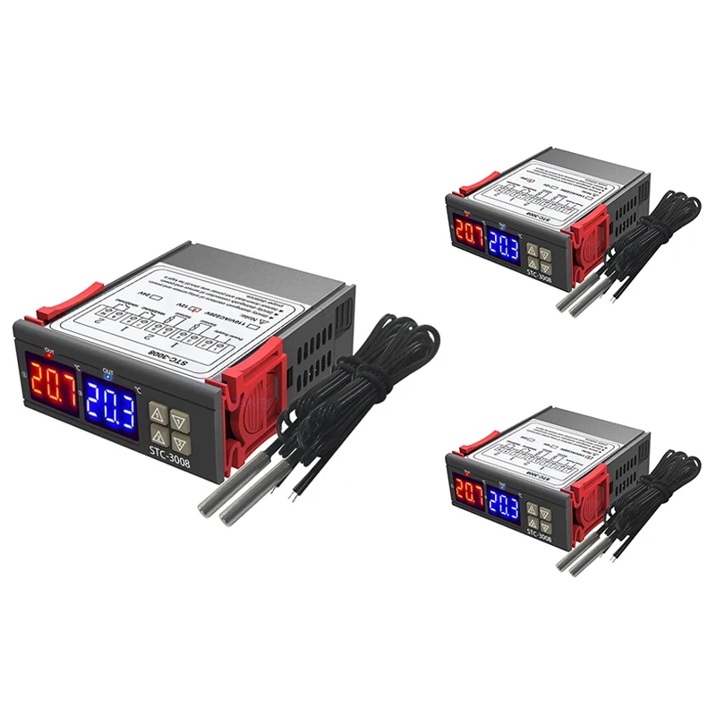 

Dual Digital Display Thermostat Temperature Regulator With Double NTC Probe, Heating Sensor Probe Two W/Output Relays