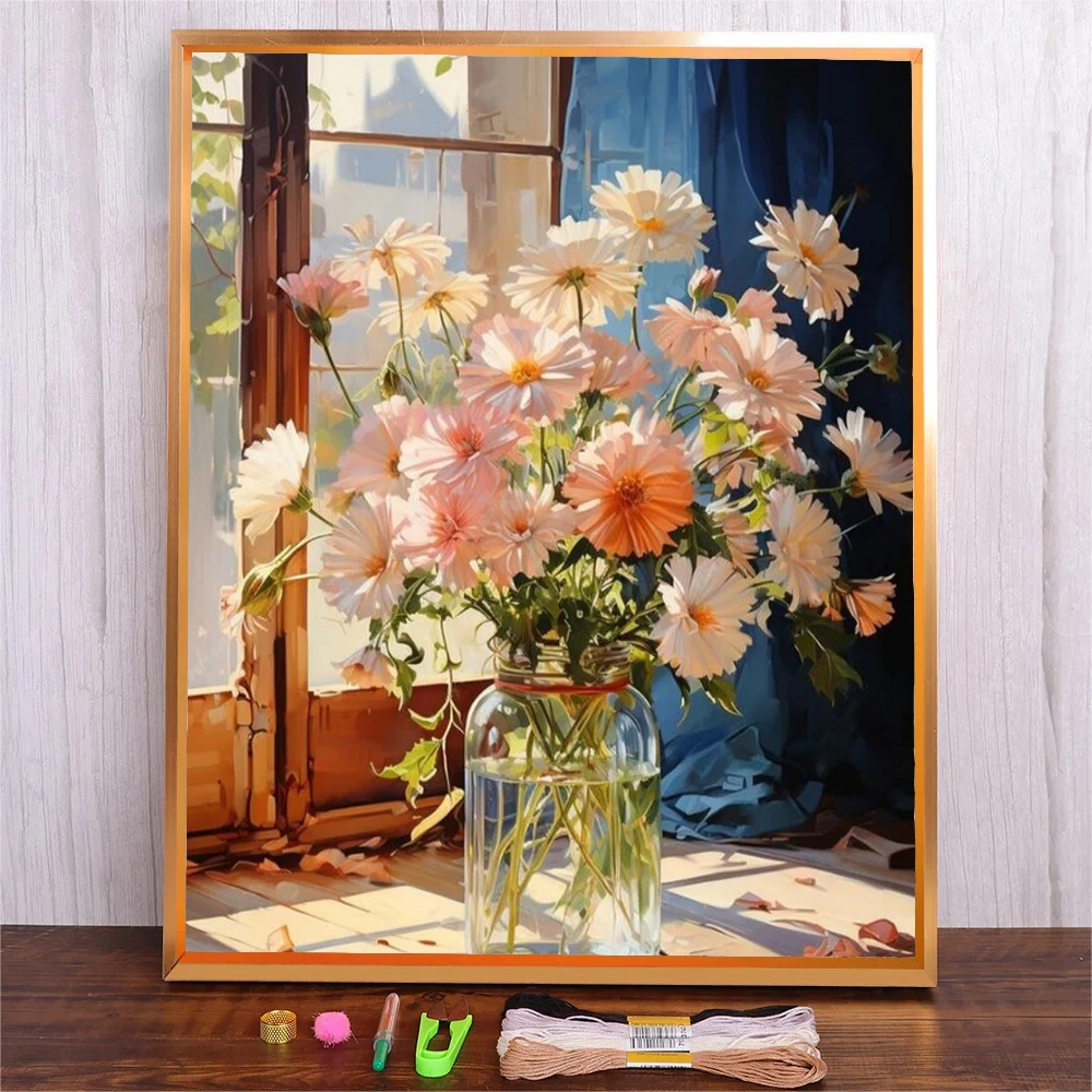 Набор для вышивки Цветы маргаритки творчества с цветочным принтом игла