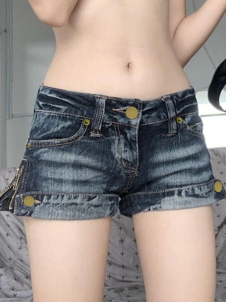 

Женские летние джинсовые брюки с низкой посадкой, на молнии