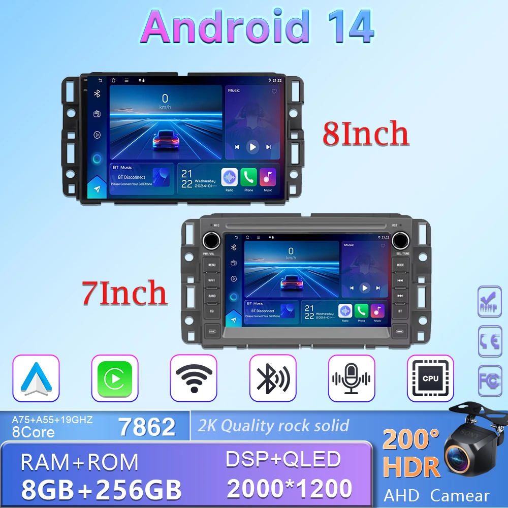 Фото Радиоплеер Android Carplay для Chevrolet Silverado Impala GMC Yukon Acadia Sierra Navigation GPS 5G Wi-Fi Video без 2DIN DVD Sup №1