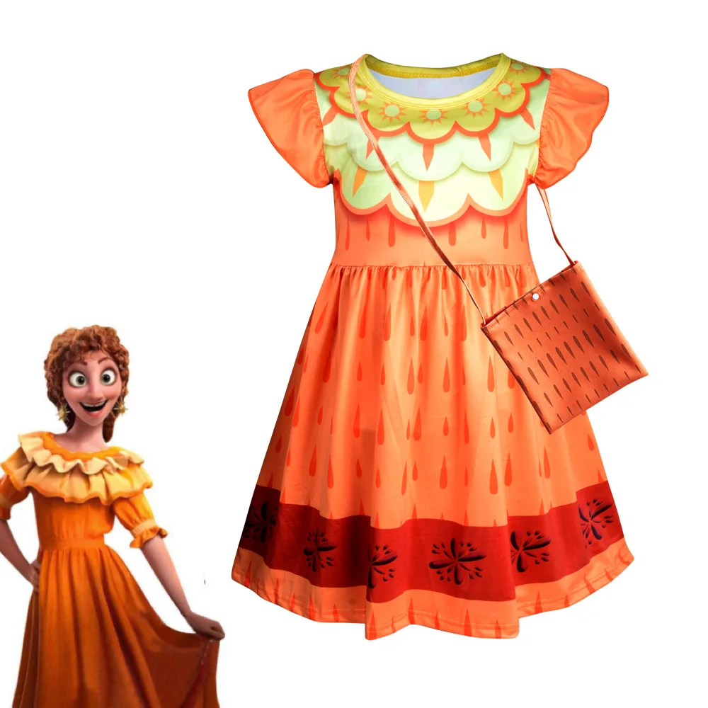 

2022 New Disney Encanto Cartoon Print Girls Milk Silk Fabric Casual Cute Flying Sleeve Dress 3-14Y