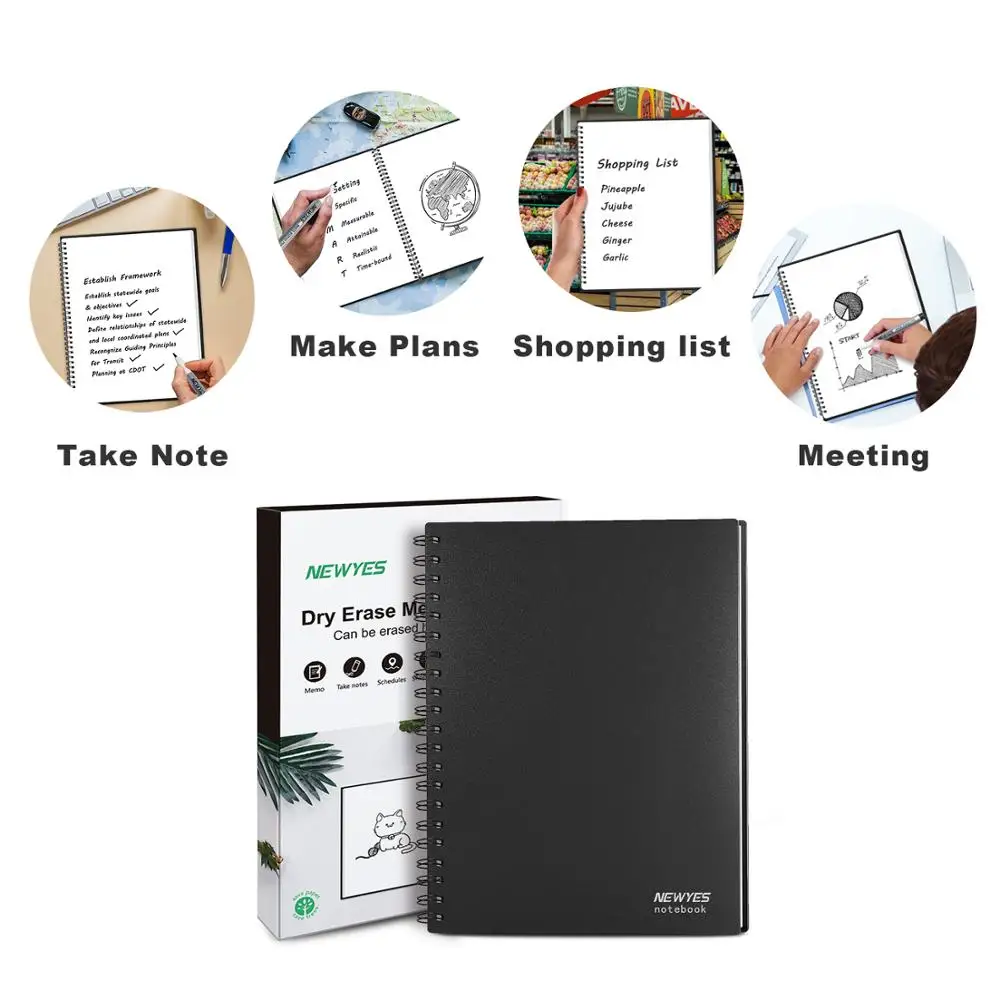 Белая книга-доска A6 A4 Smart Notebook Dry Reusable Memo Pad Mini Portable Office Message Board Kids Gift Notepad with Pen on.