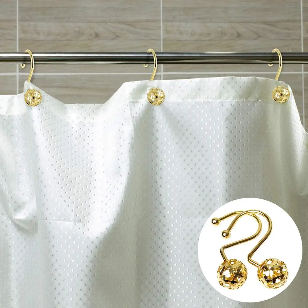 12Pcs Shower Curtain Hook Shiny Polished Strong Rustproof Iron Hooks Fixing Washroom Bathroom Curtain Rod Hooks Bathroom