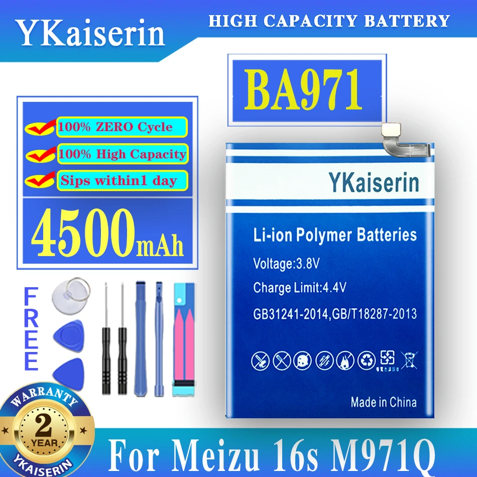 

100% Original YKaiserin 4500mAh BA971 Battery For Meizu 16s M971Q M971C M971Y High Quality Batteries with Tools+Tracking Number