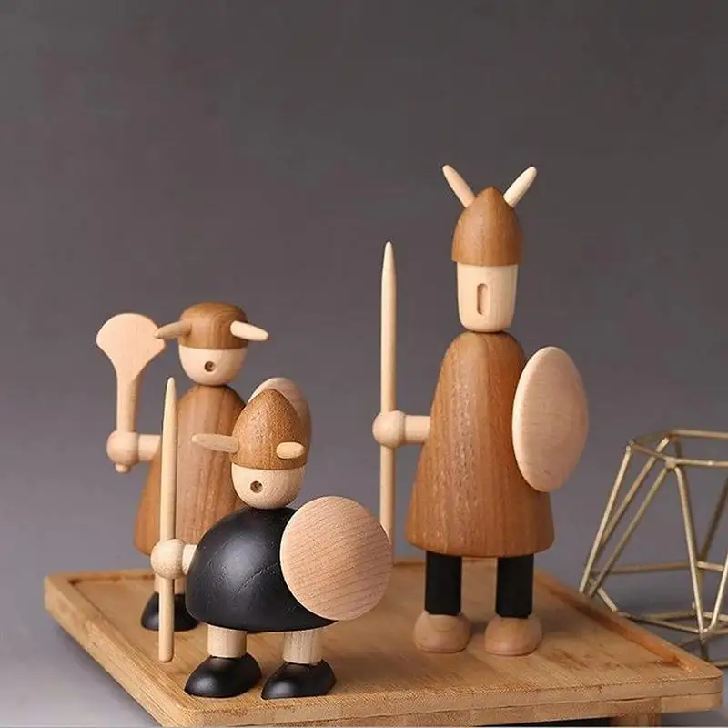 

Wooden Puppet Beech Wood Sculpture Decor Nordic Viking Miniature Puppet Creative Figurines Home Decor Statue Gift For Kids