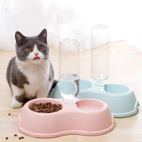 automatic cat and dog drinking fountain dog bowl pet food storage thin ins with drinking bottle round plastic pet double bowl