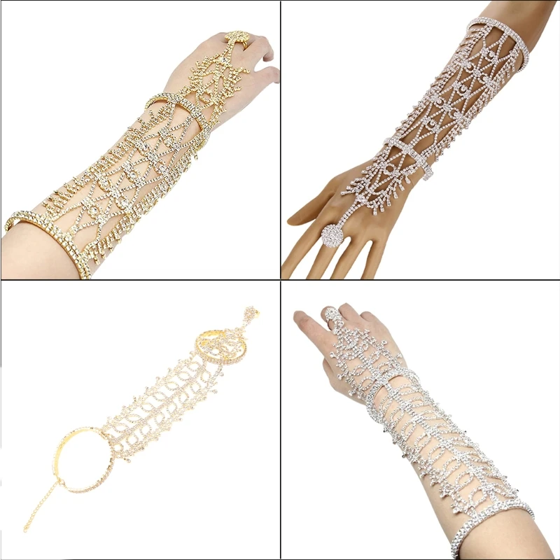

for rhinestone Arm Cuff Armlet Bracelet Ring Leaves Tassel Jewelry Hand Chain Ba
