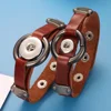 Brown Interchangeable 009 Real Genuine Leather Bangle Fit 12mm 18mm Snap Button Bracelet Charm Jewelry For Women Men Gift 1