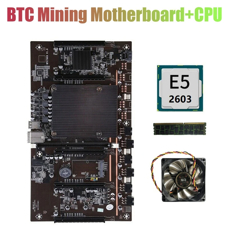 

X79 H61 BTC Miner Motherboard LGA 2011 Support 3060 3070 3080 Graphics Card With E5 2603 CPU+RECC 4G DDR3 RAM+Fan