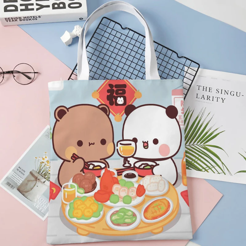 Сумка-тоут с изображением медведя панды хлопчатобумажная ткань сумки-шопперы на