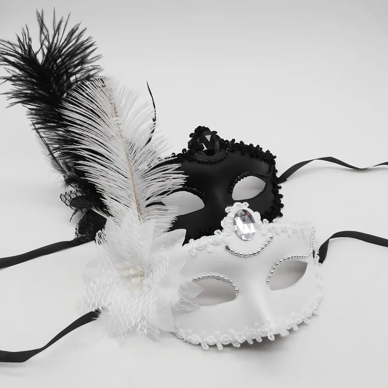 

Masquerade Princess Mask Female Half Face Venice Adult Makeup Ball Sexy Side Flower Ostrich Feather Mask