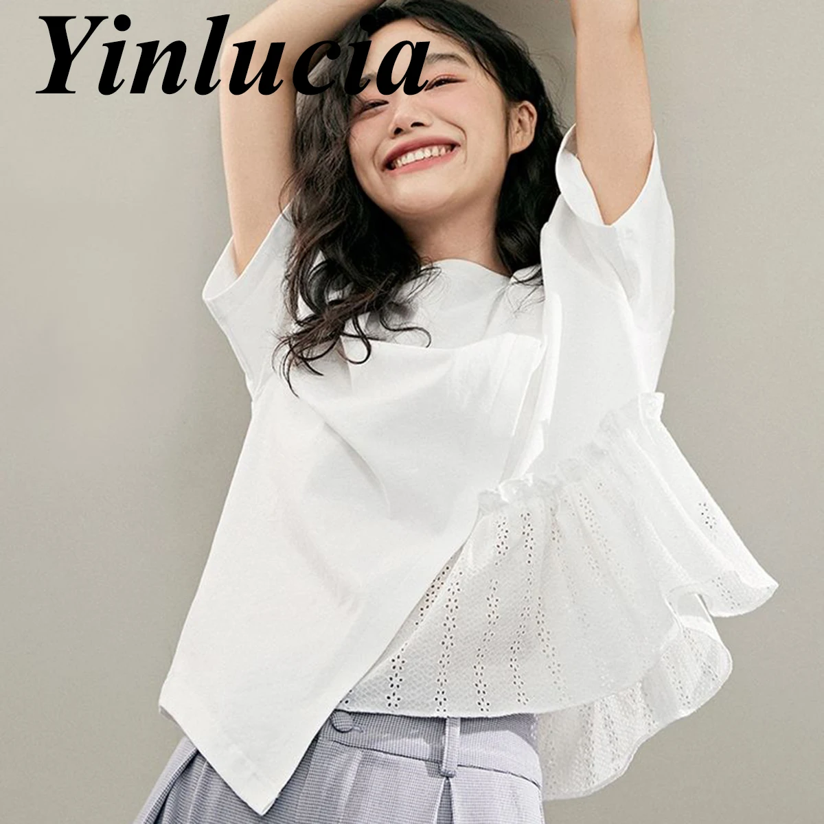 

Женская блузка в стиле пэчворк, белая свободная Асимметричная футболка, Повседневная Уличная винтажная одежда Y2K, лето 2022