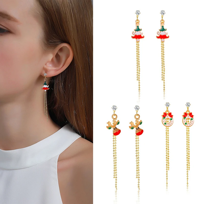 

Lovely Christmas Elk Earrings Women's Christmas Tree Flower Rings Elk Long Earrings Women Girls Christmas New Year Jewelry Gifts