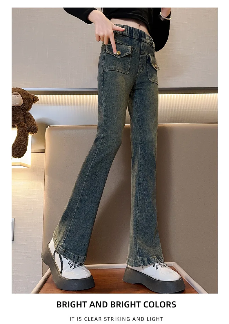 spodnie dla dziewczynki Dziewczęta Wiosna i jesień Zestaw 2024 Nowa moda średnich dużych dzieci Rozciągliwe wąskie rozkloszowane modowe